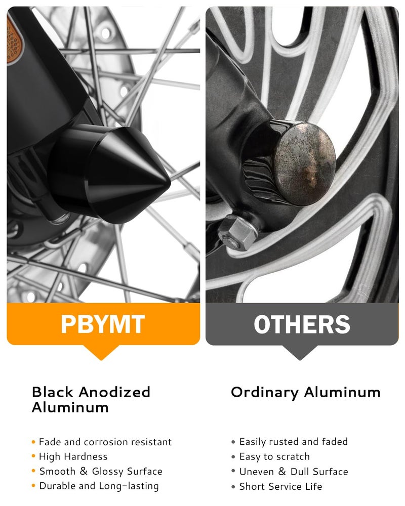 PBYMT Black Front Axle Nut Covers Caps Compatible for Harley Softail Sportster Touring Road King Street Glide 2002-2024 - Image 2